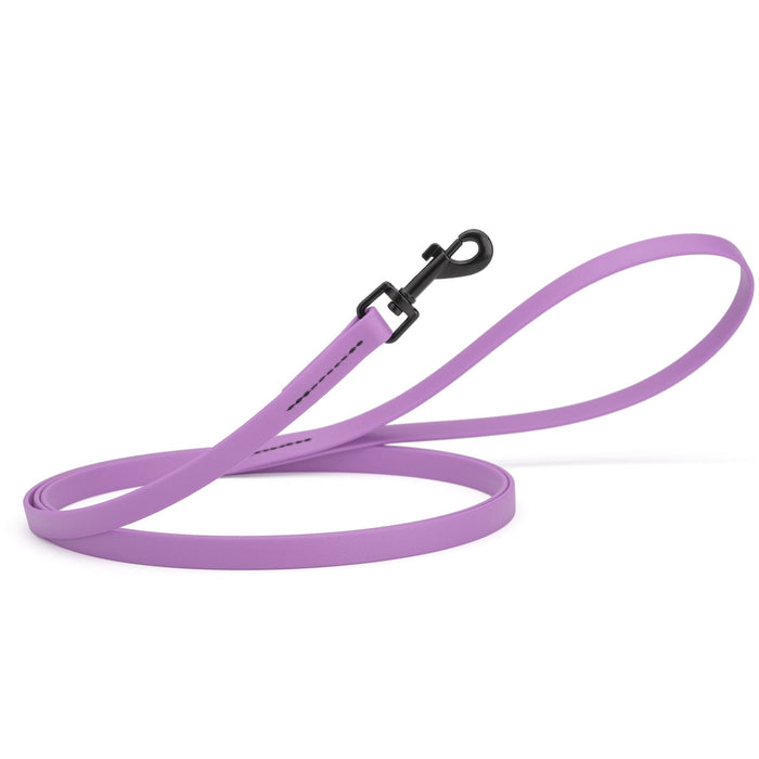 Amethyst purple dog leash with black swivel clip, made from waterproof Biothane, 6 feet long, 1/2 inches wide