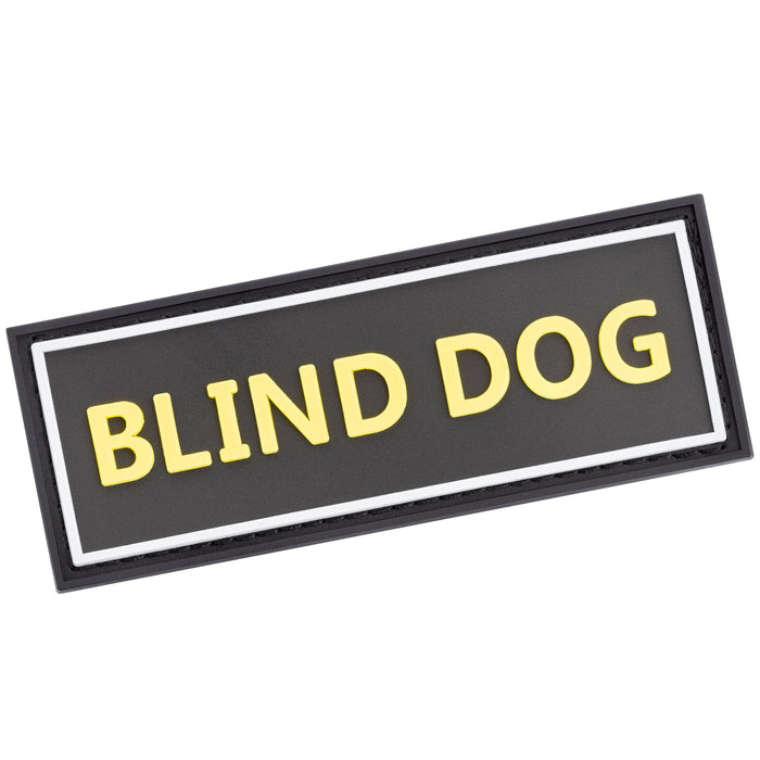 Blind Dog rubber patch for dog vest, harness or collar, yellow 3D letters, white border, 1 patch