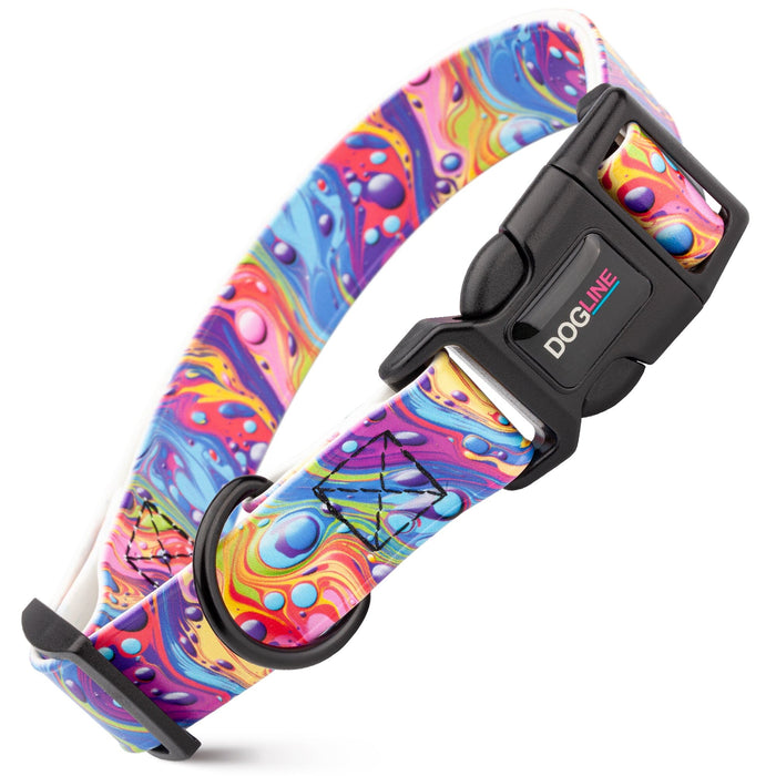Biothane dog collar with plastic quick release buckle and metal D-ring, Fusion print
