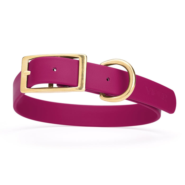 Waterproof dog collar with brass buckle and D-ring, Large size, Magenta Pink Biothane