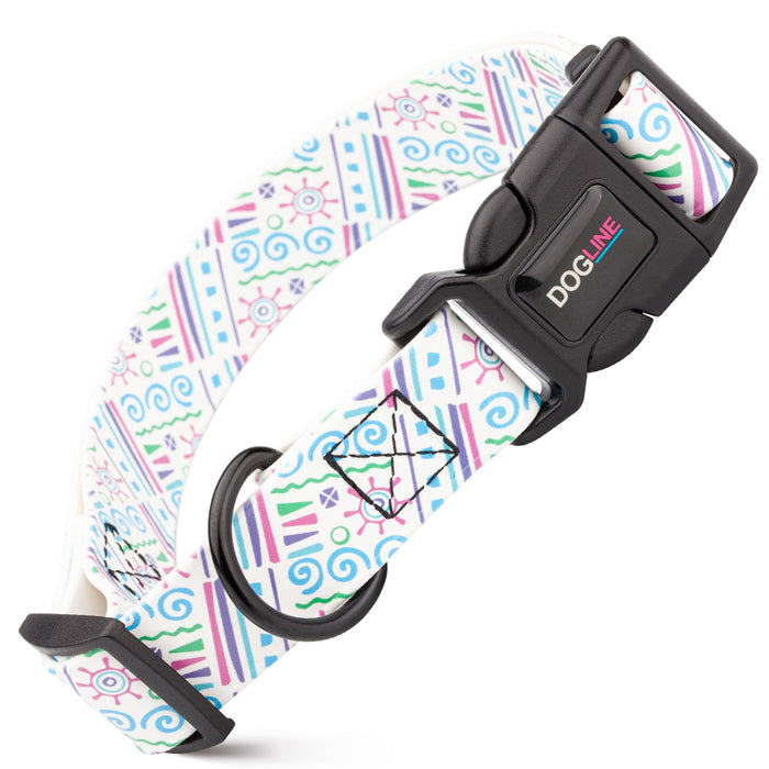 Biothane dog collar with plastic quick release buckle and metal D-ring, Miami print