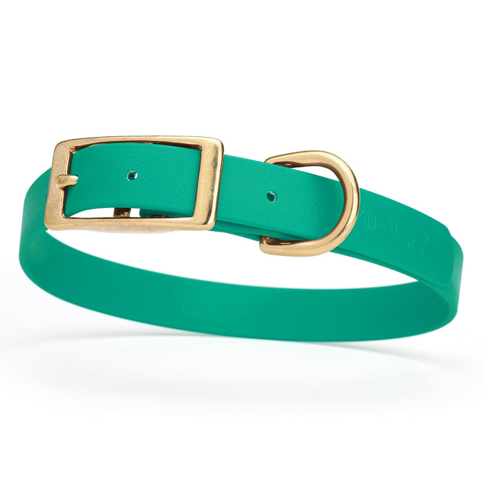 Waterproof Teal dog collar with brass buckle, made from Biothane, Medium size