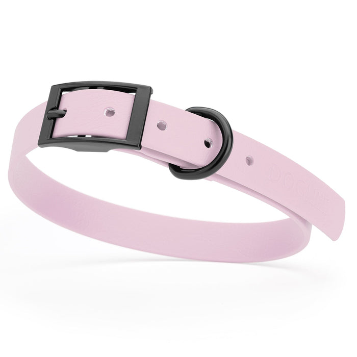 Pastel Purple dog collar with black hardware, made from waterproof biothane, 15 to 18 inches long