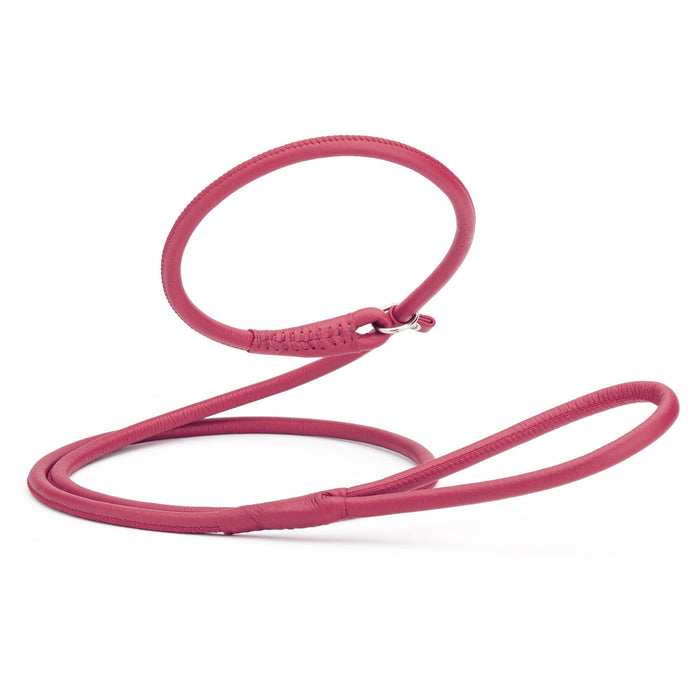 Rolled leather dog slip lead, pink