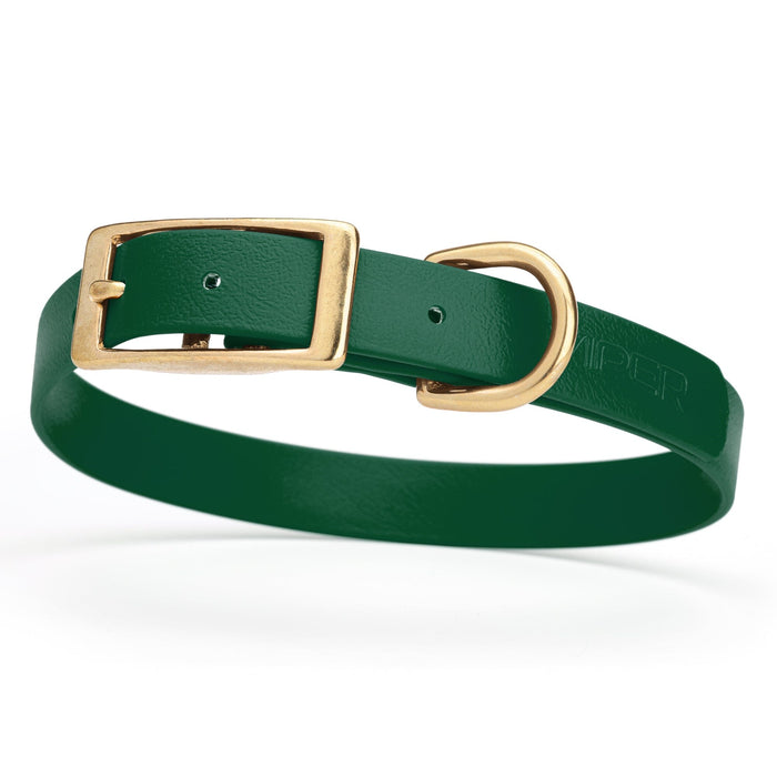 Waterproof Hunter Green dog collar with brass buckle, made from Biothane, Medium size