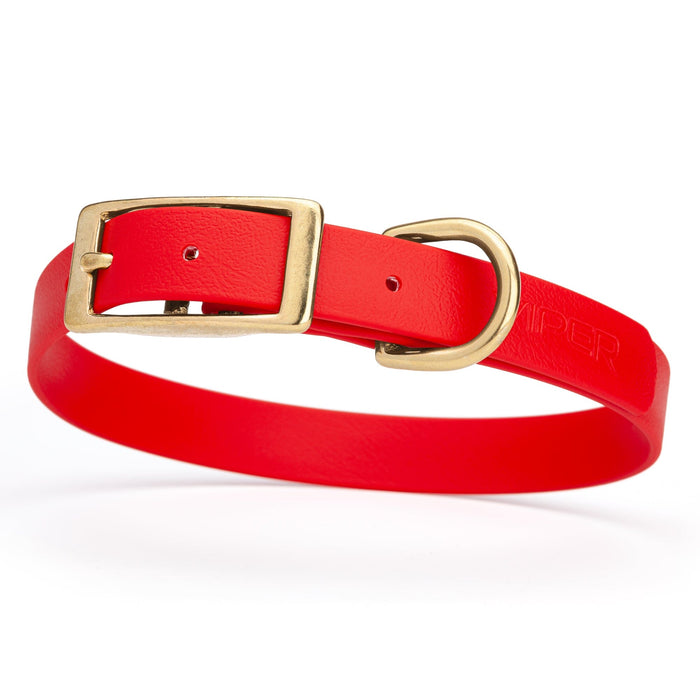 Waterproof Cherry Red dog collar with brass buckle, made from Biothane, Medium size