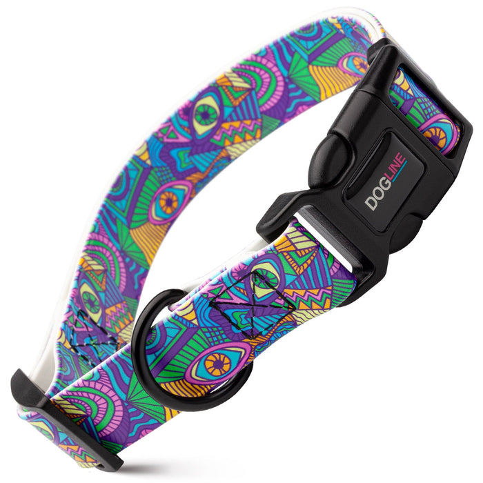 Biothane dog collar with plastic quick release buckle and metal D-ring, Illusion print