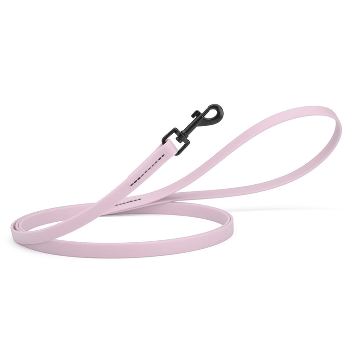Pastel purple dog leash with black swivel clip, made from waterproof Biothane, 6 feet long, 1/2 inches wide