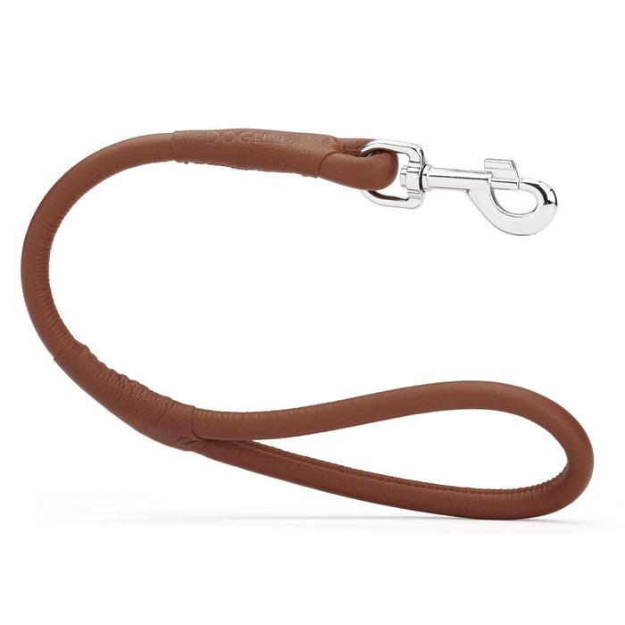 Brown leather traffic lead with metal swivel clip, rolled design