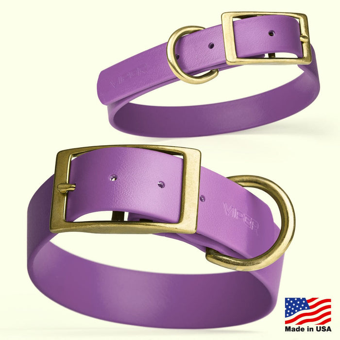 Viper Biothane Waterproof Dog Collar - Brass Hardware - 1.5in Wide - Size XL (20" - 24")