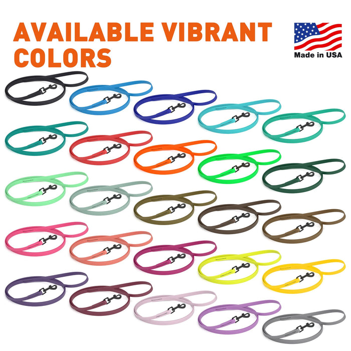 Waterproof leashes for dogs with black snap hook, made from durable Biothane, 4 ft, 26 colors available
