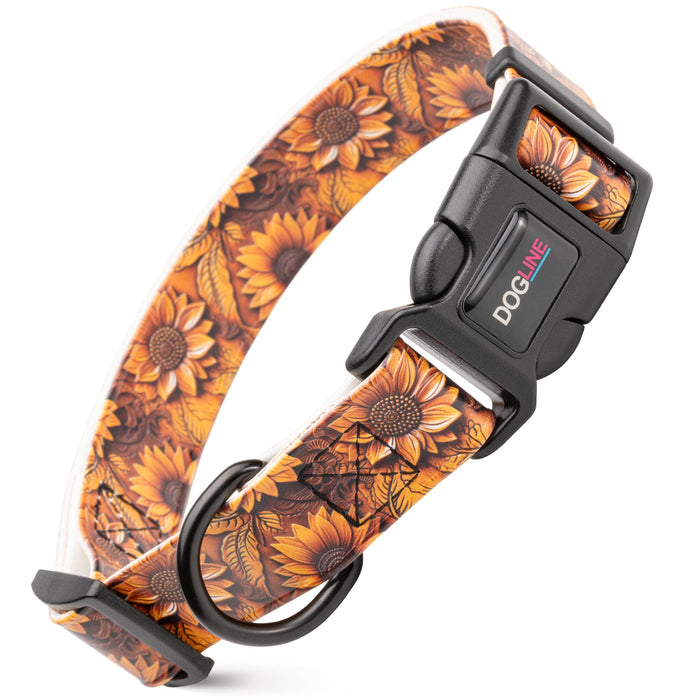 Biothane dog collar with plastic quick release buckle and metal D-ring,  Autumn Floral print