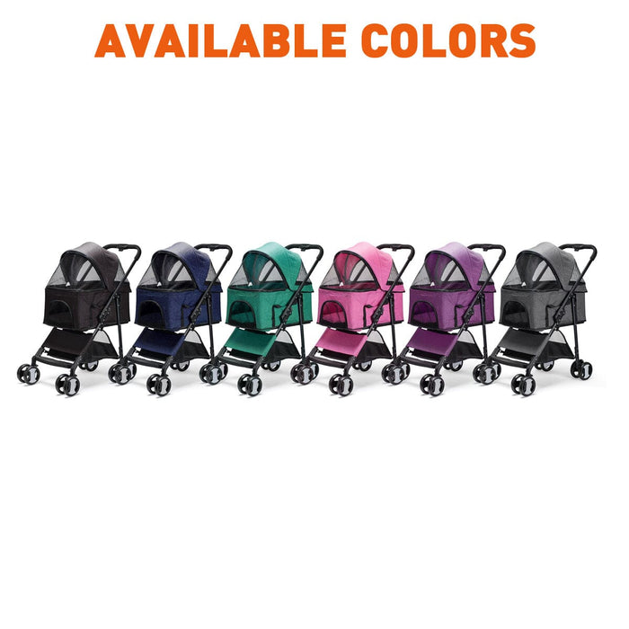 Foldable pet strollers with 4 wheels and breathable mesh, 6 colors available