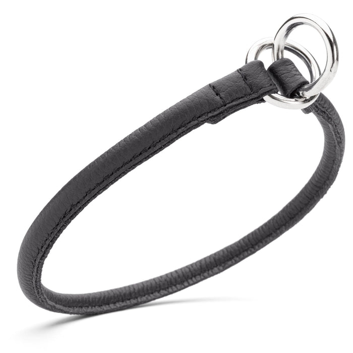 1/3 inch Black slip dog collar made from rolled leather