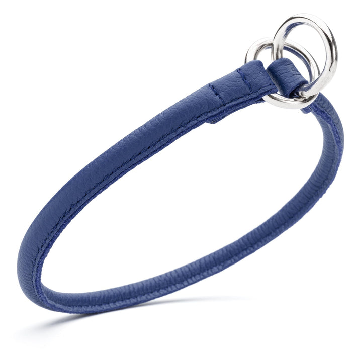 1/3 inch Blue slip dog collar made from rolled leather