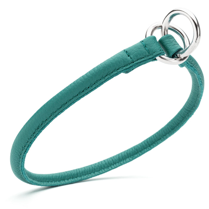 1/3 inch Teal slip dog collar made from rolled leather