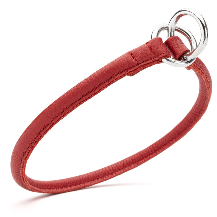 1/3 inch Red slip dog collar made from rolled leather