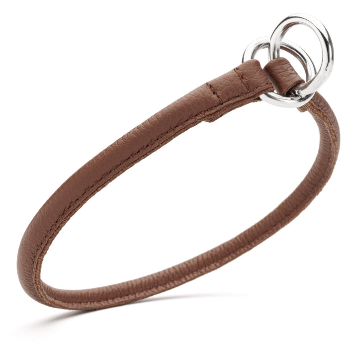 1/3 inch Brown slip dog collar made from rolled leather