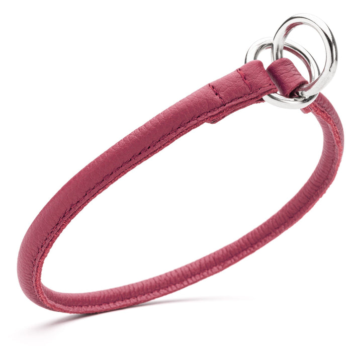 1/3 inch Pink slip dog collar made from rolled leather