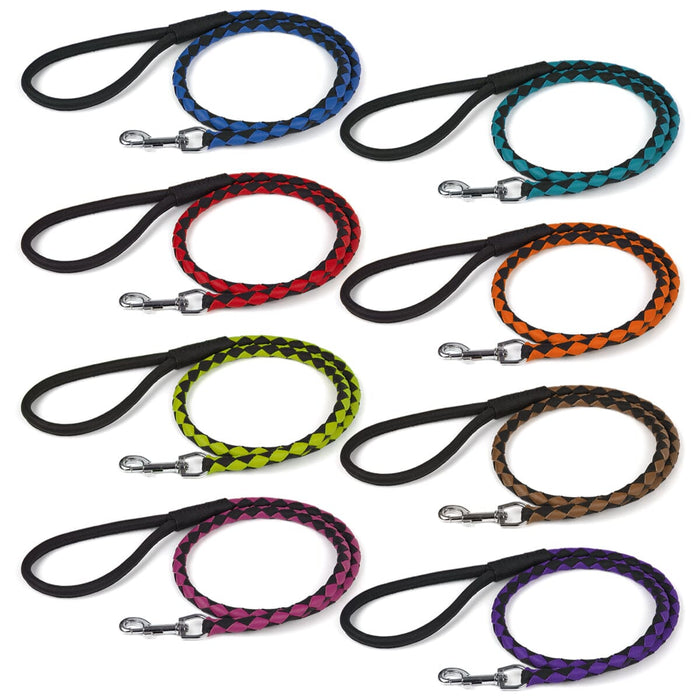 Braided leather leashes for dogs with metal clip, 8 color combinations available, 4 ft long