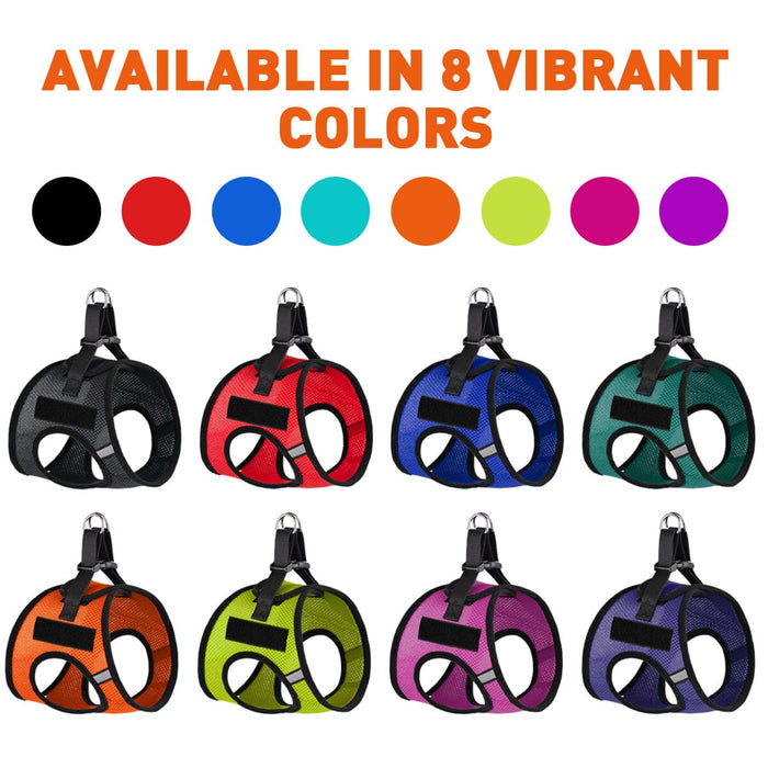 Nylon harnesses for dogs with plastic quick release buckle and loop backing for removable patches, 8 colors available