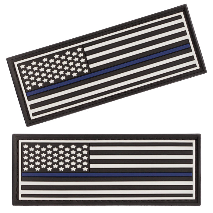 American Flag Thin Blue Line rubber patches for dog harness, collar or vest, 3D surface, set of 2