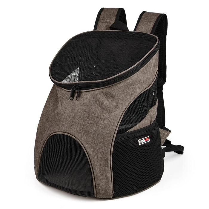 Beige pet carrier backpack with breathable mesh design