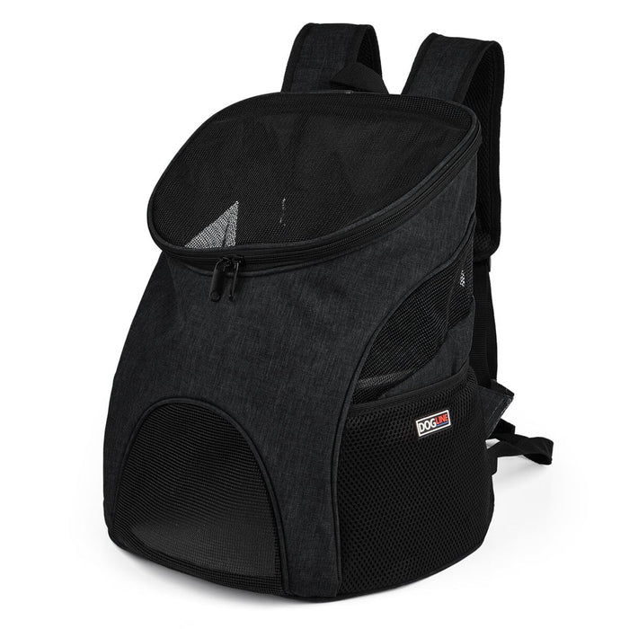 Black pet carrier backpack with breathable mesh design