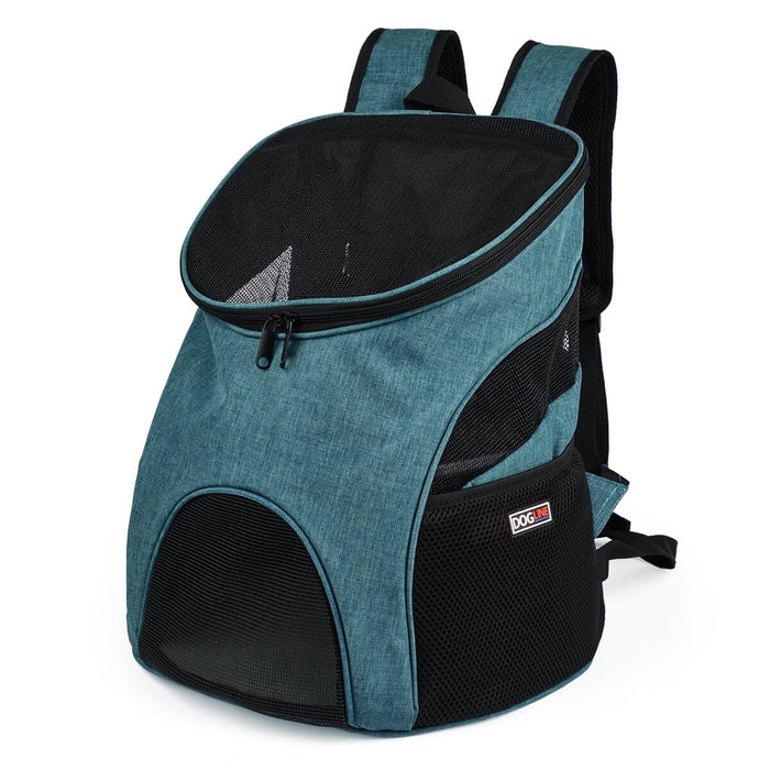 Teal pet carrier backpack with breathable mesh design