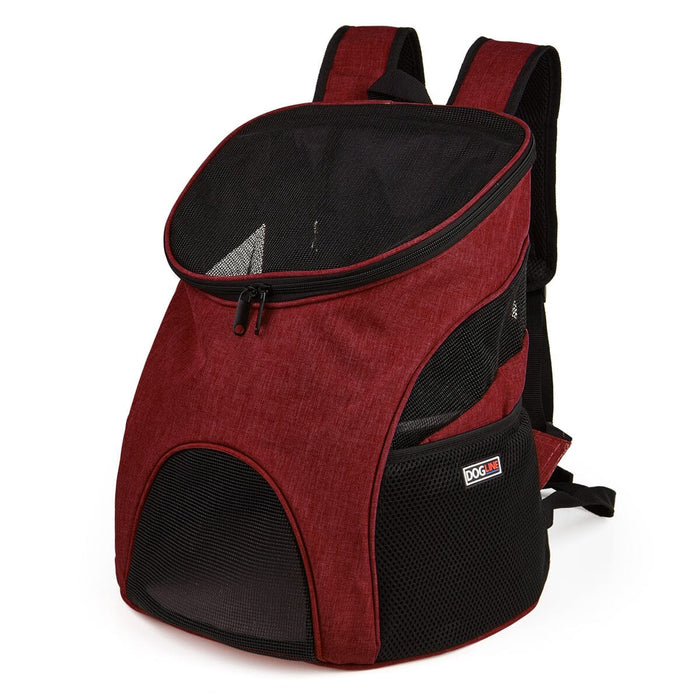 Red pet carrier backpack with breathable mesh design