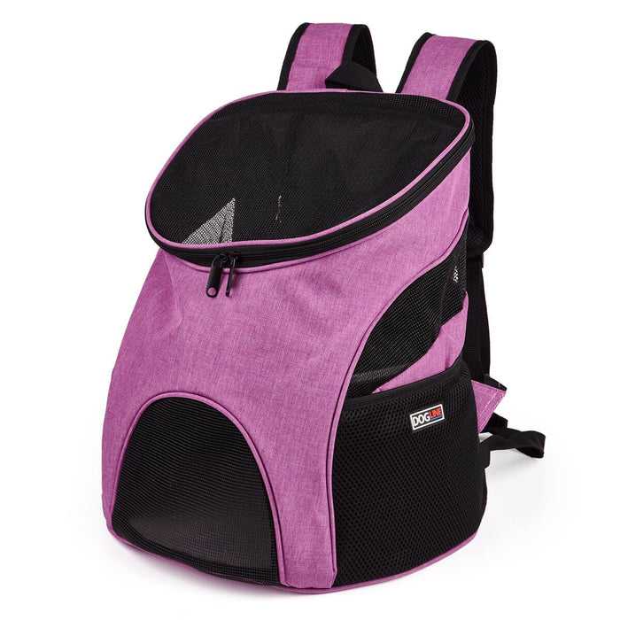 Pink pet carrier backpack with breathable mesh design