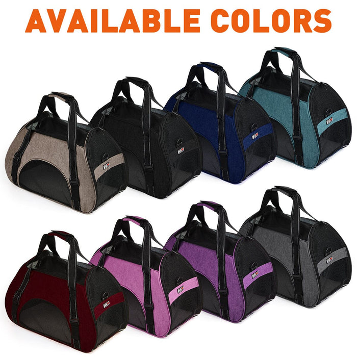 Airline approved dog and cat carrier bag with mesh and removable floor, 2 sizes, 8 colors available