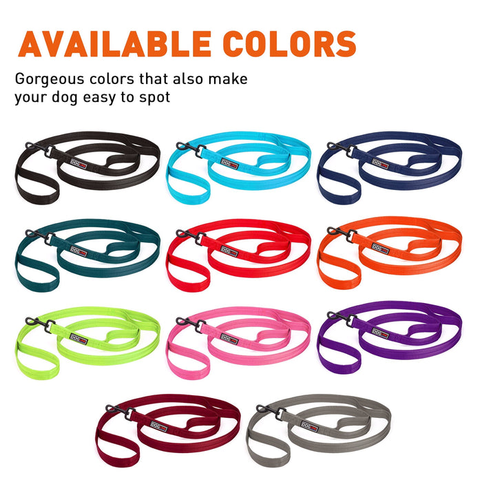 Nylon leashes for dogs with black snap hook, 2 or 3 handles, 4ft and 6ft, 11 colors available