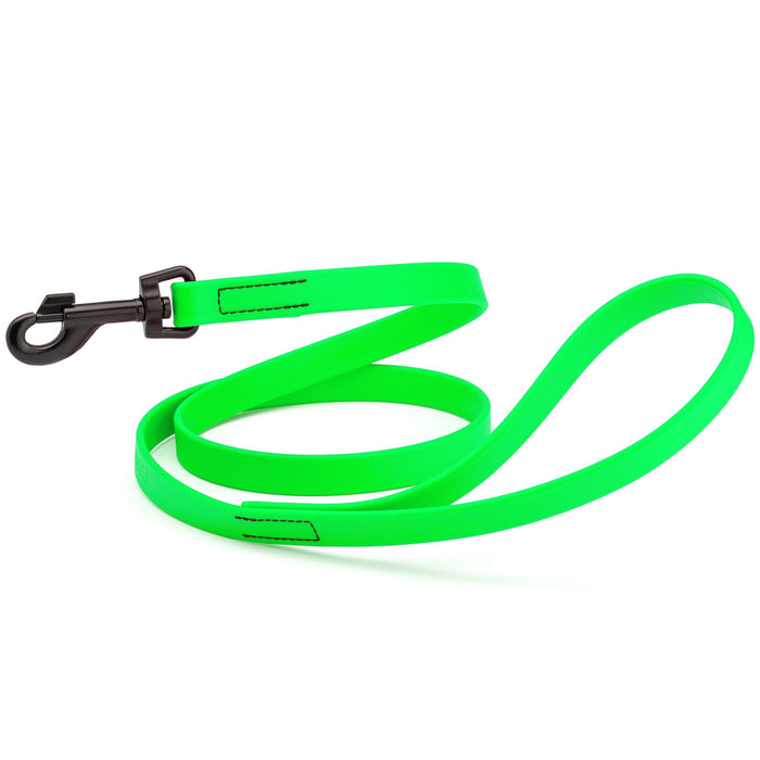 Tropical green dog leash with black swivel clip, made from waterproof Biothane, 6 feet long, 3/4 or 5/8 inches wide