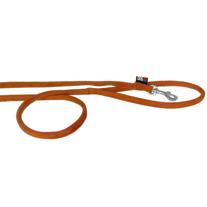 Orange dog leash with metal snap hook, round design, made from microfiber