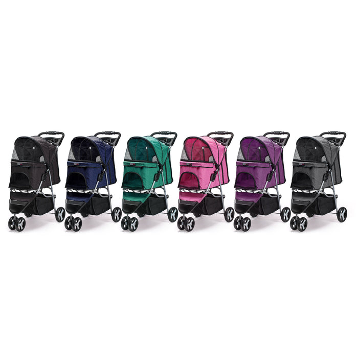 Pet stroller available colors: black, blue, teal, pink, purple, gray