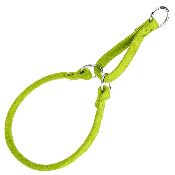 Lime green martingale dog collar with metal rings, round design, made from microfiber