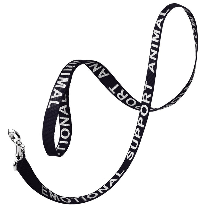 Emotional Support Animal black nylon dog leash with reflective lettering text
