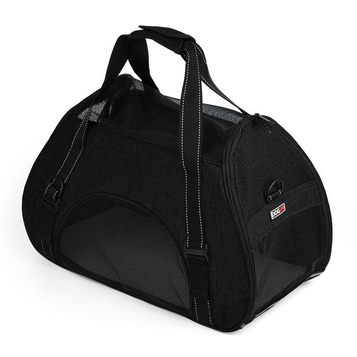 Small dog carrier bag with ventilated mesh sides and door, black