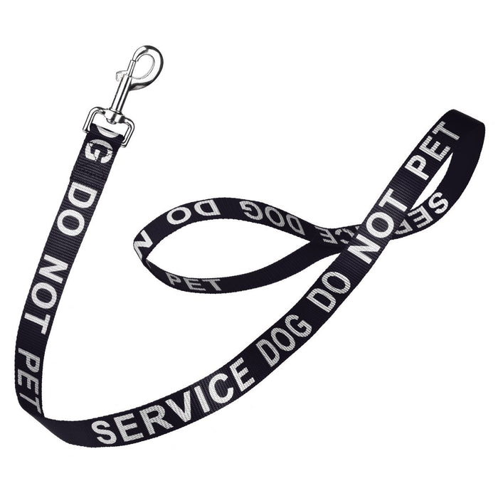 Service Dog Do Not Pet black nylon dog leash with reflective lettering text