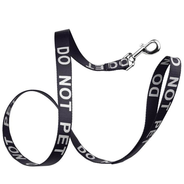 Do Not Pet black nylon dog leash with reflective lettering text
