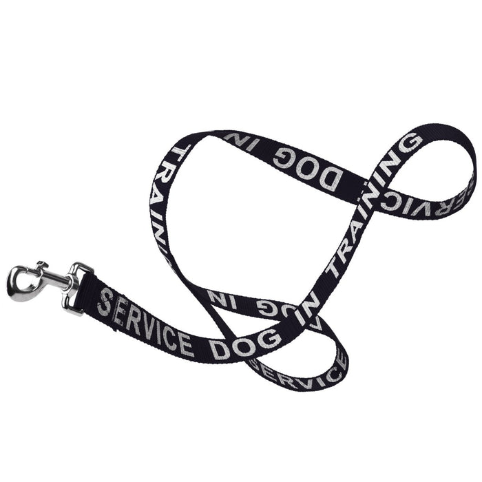 Service Dog in Training black nylon dog leash with reflective lettering text