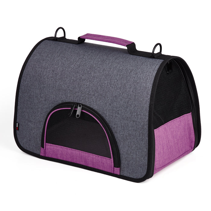 Back and pink pet carrier for small dogs and cats with mesh screens, collapsible design