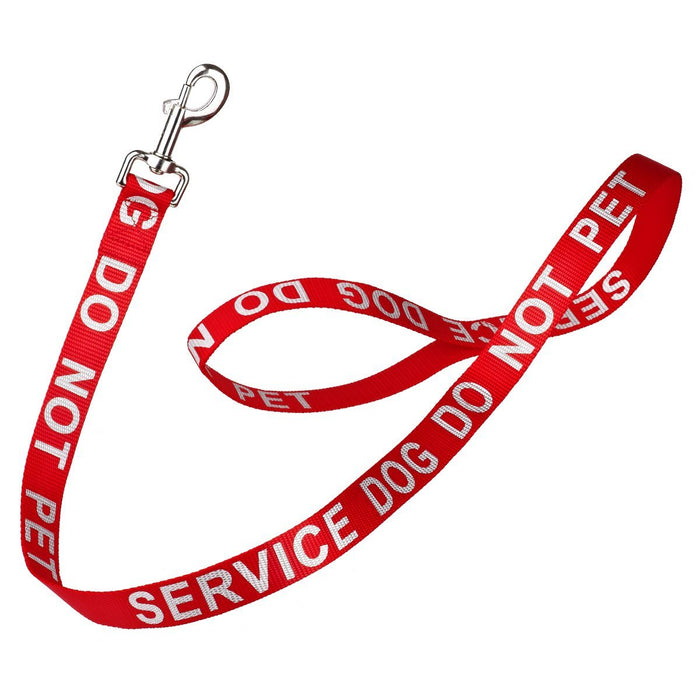 Service Dog Do Not Pet red nylon dog leash with reflective lettering text