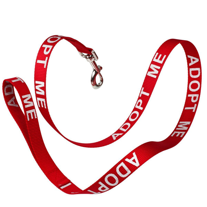 Adopt Me red nylon dog leash with reflective lettering text