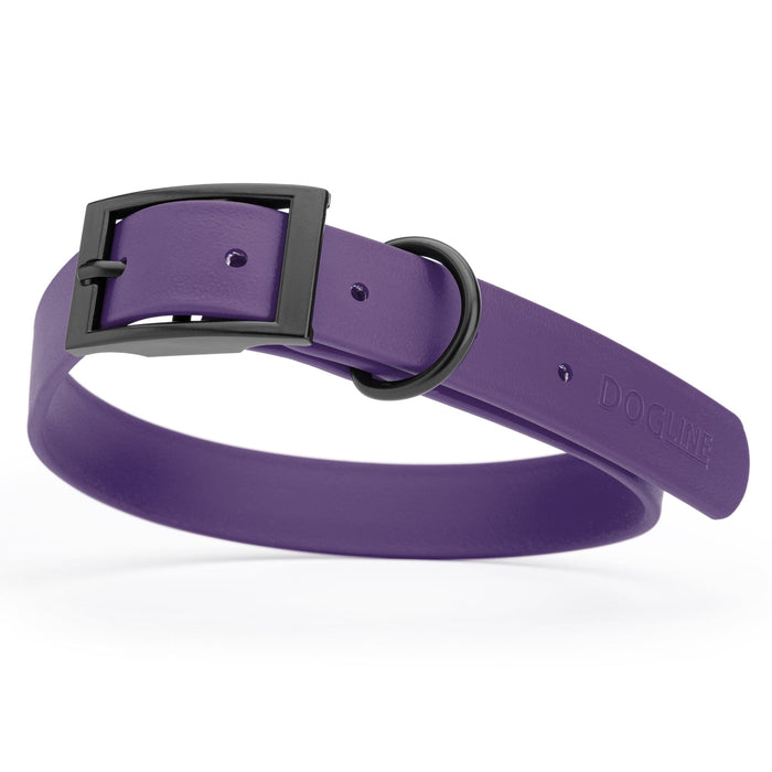 Waterproof Violet Purple dog collar with black metal buckle and D-ring, made from Biothane, width: 1 inch, large