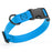 Cerulean blue dog collar with black quick release buckle and metal D-ring, adjustable, 5/8 inches wide, made from waterproof Biothane