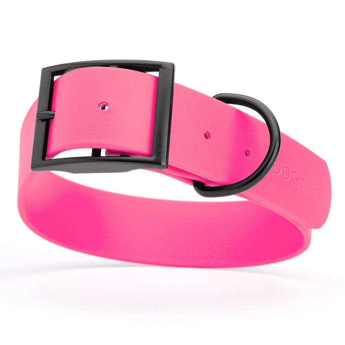 Passionfruit Pink waterproof collar for large dogs with black hardware, made from Biothane, width: 1.5 inches 