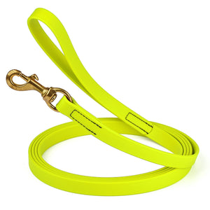3/4in Safety Yellow dog leash with brass snap, made from waterproof Biothane, 10 feet long