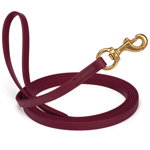 Merlot Burgundy BioThane dog collar with brass swivel snap hook, width 5/8 inch, length 10 feet